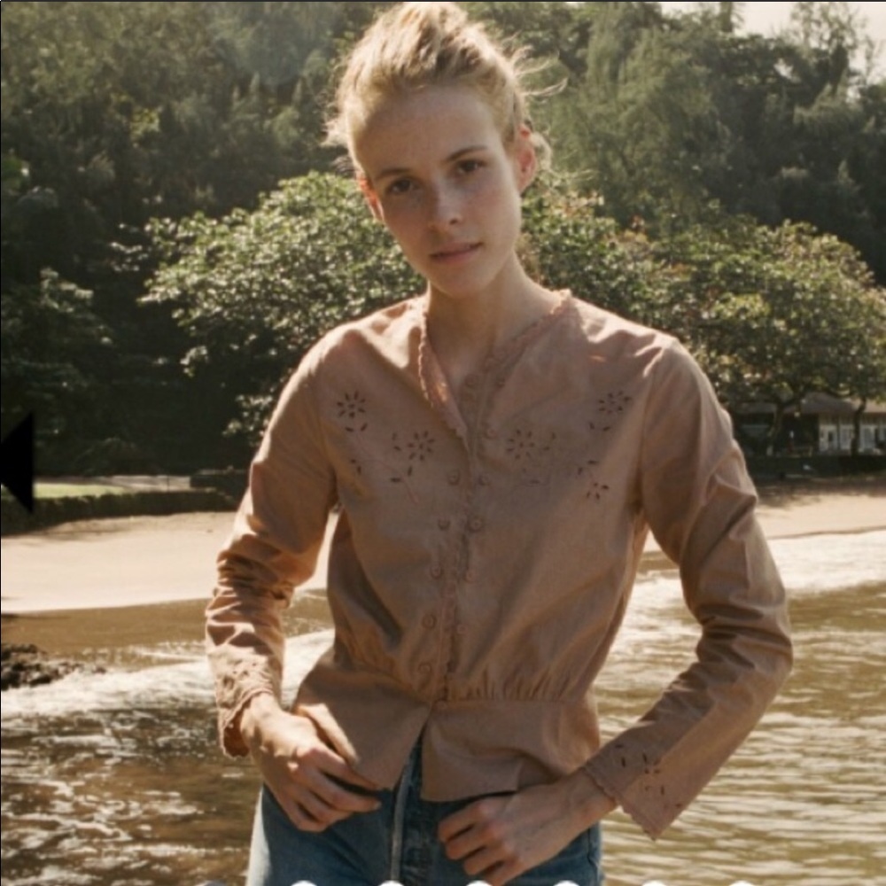Doen Beige Button-Down Eyelet Blouse